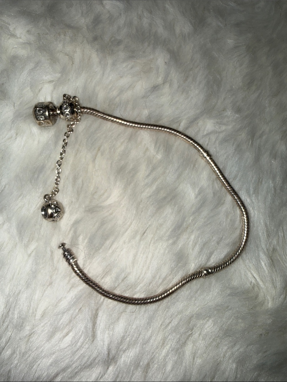 Pandora Silver Charm Snake Chain Bracelet with Dangle Accents bracelet chain